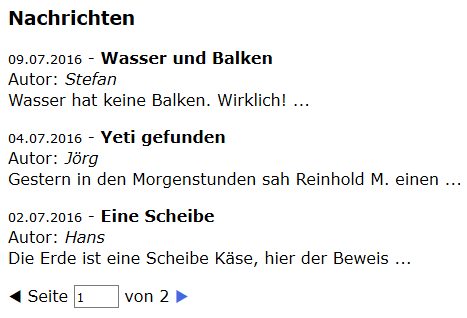 Kombinierte Formular.- und Blätterfunktion